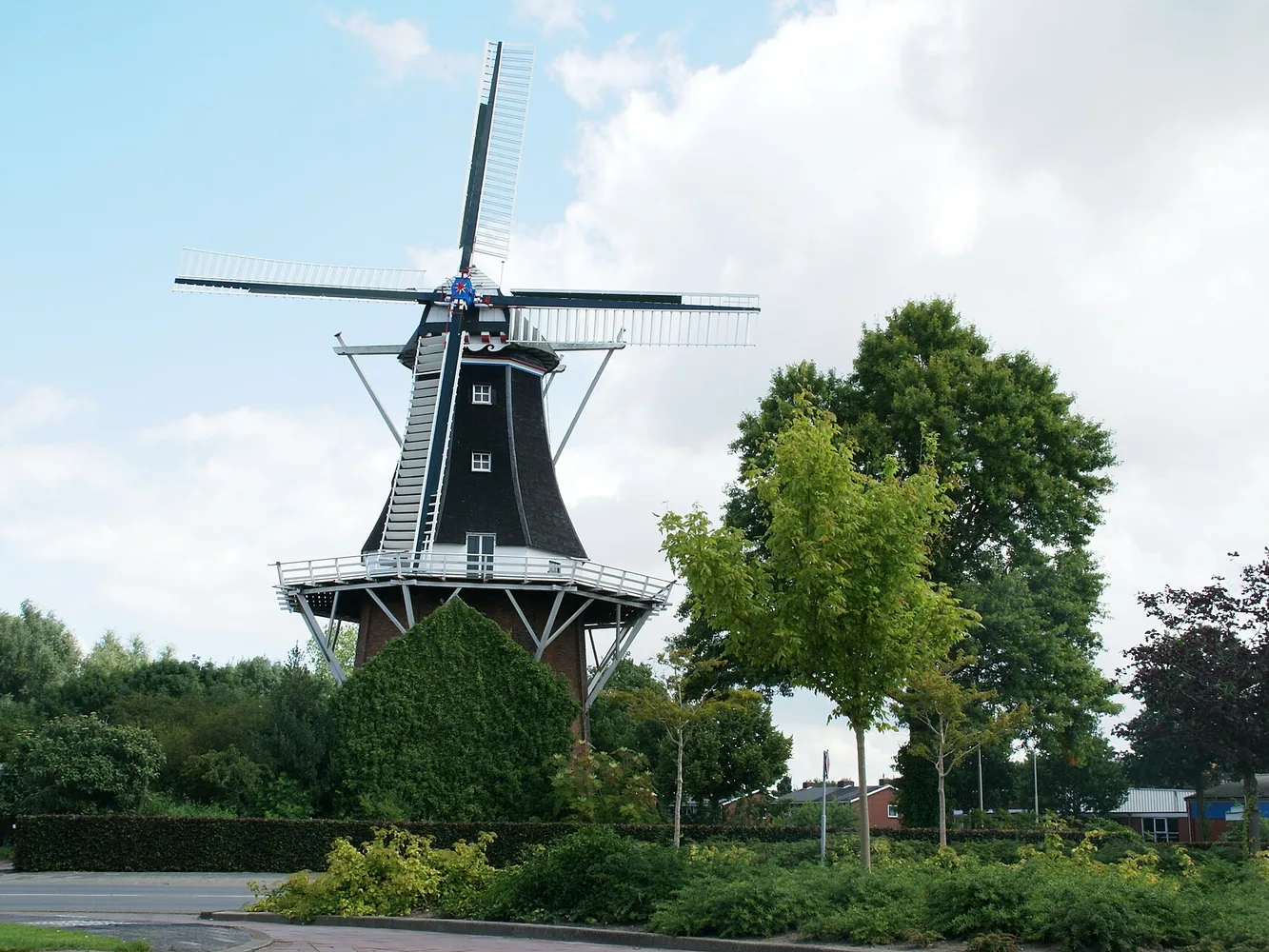 Molen Berg in Winschoten met donkere romp en witte wieken